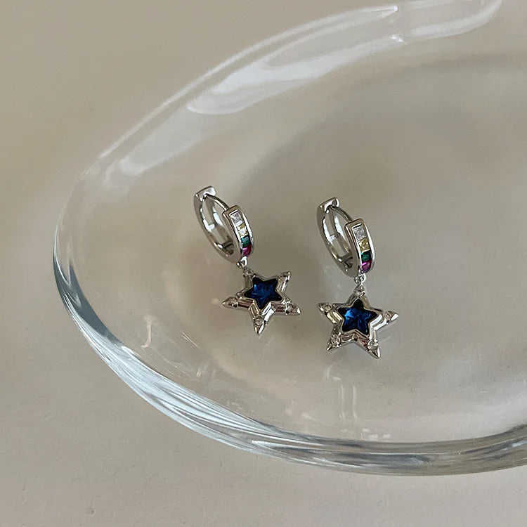 Boucles d'oreilles créoles étoile en argent Sterling 925, tempérament Simple incrusté de Zircon pour femmes, accessoires de bijoux de mariage