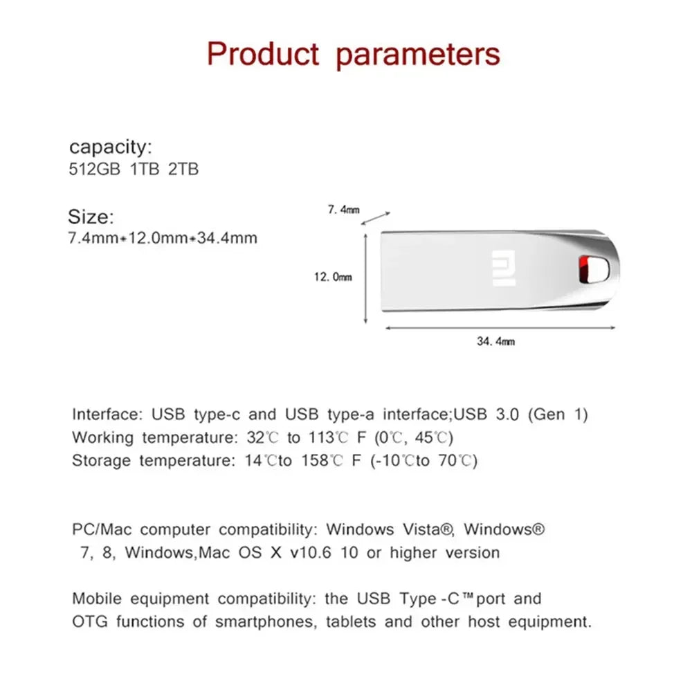 Clé USB 3.0 en métal de 2 to, clé USB haute vitesse 1 to 512 go, clé USB Portable SSD, disque Flash USB, adaptateur TYPE-C