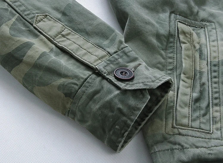 Veste militaire homme en denim – Col roulé, poches pratiques, printemps/automne