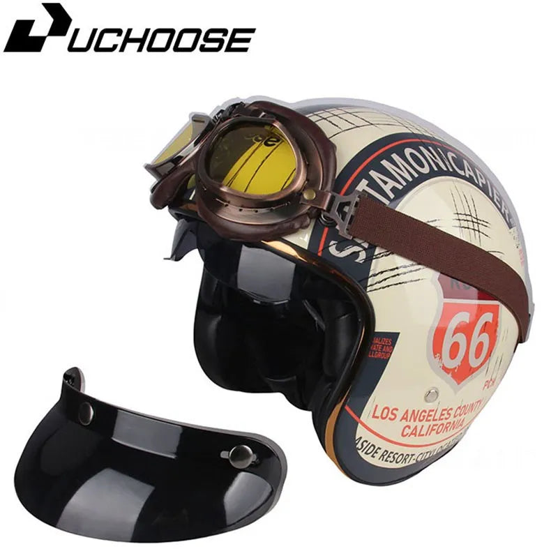 Casque de Moto Rétro Certifié DOT pour Homme, Protection à Visage Ouvert à 73 °, Accessoires pour Harley