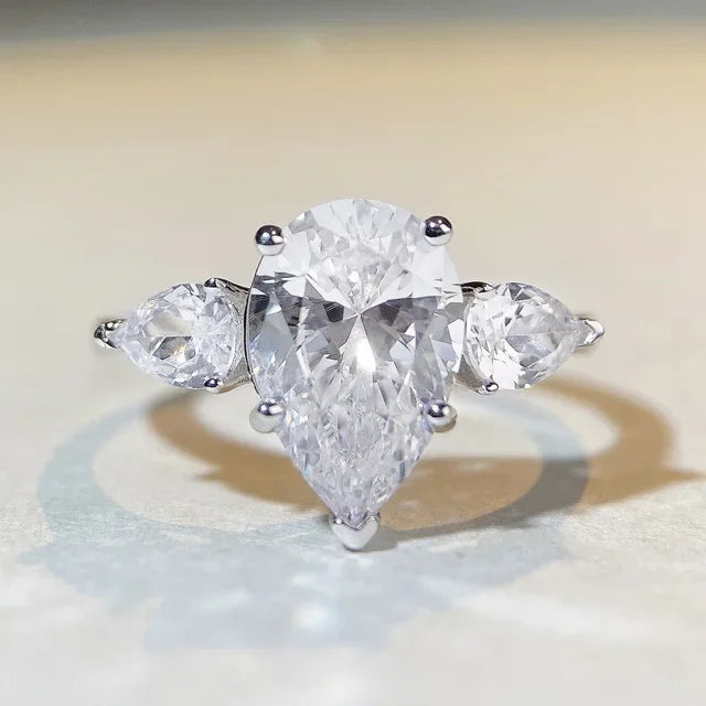 Bague de luxe en or blanc et platine massif PT950 pour femmes, bague en diamant, goutte d'eau