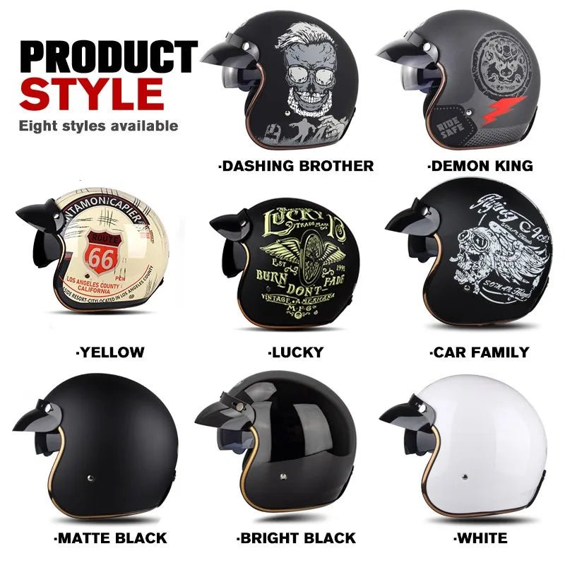 Casque de Moto Rétro Certifié DOT pour Homme, Protection à Visage Ouvert à 73 °, Accessoires pour Harley