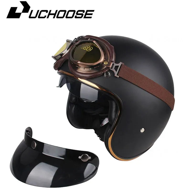 Casque de Moto Rétro Certifié DOT pour Homme, Protection à Visage Ouvert à 73 °, Accessoires pour Harley