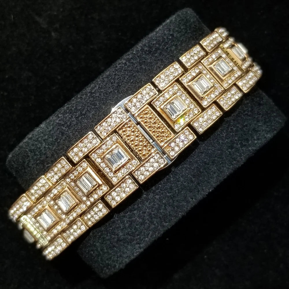 TikTok montre-bracelet en diamant pour hommes de luxe plaqué or 18 carats montres à quartz jour Date discothèque montre de fête unisexe rappeur bijoux
