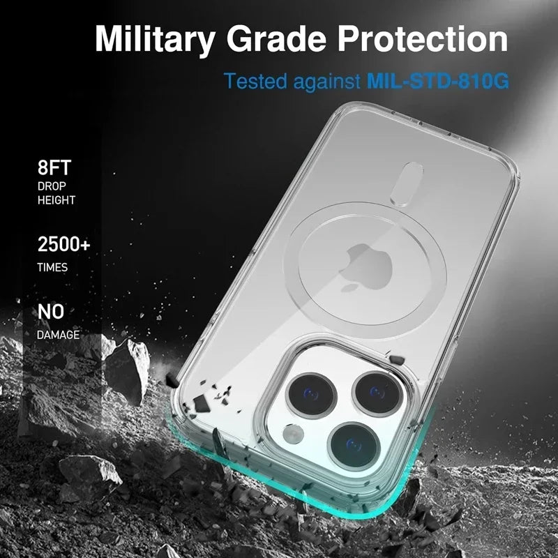 Étui Transparent Magnétique PSWWSP – Protection Complète Anti-Rayures et Antidérapante pour iPhone 16 / 15 / 14 / 13 / 12 / 11 Pro Max / Plus / Mini / XS / XR