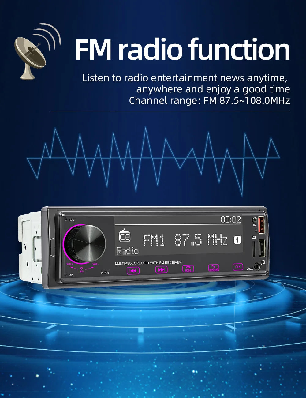 Autoradio BQCC 1DIN MP3 avec Radio DAB – Écran Tactile 2,5", Audio Puissant et Multi-Formats