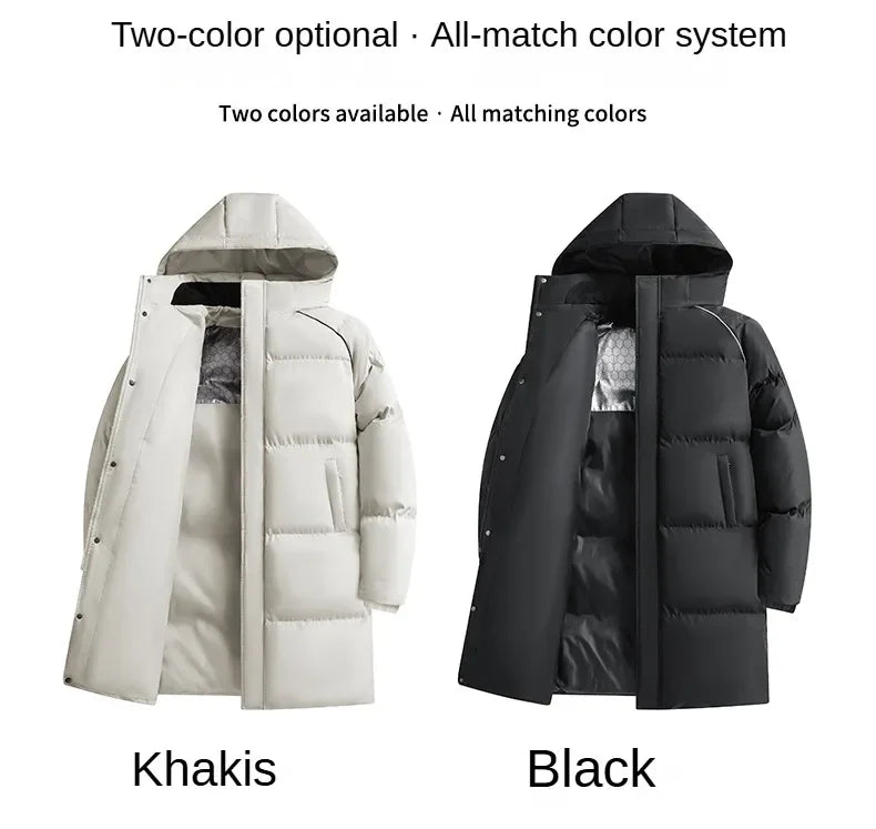 Parka chauffante à capuche pour homme, veste rembourrée, manteau long, veste chaude, technologie graphène, style coréen, haut de gamme, couple, hiver, 2024