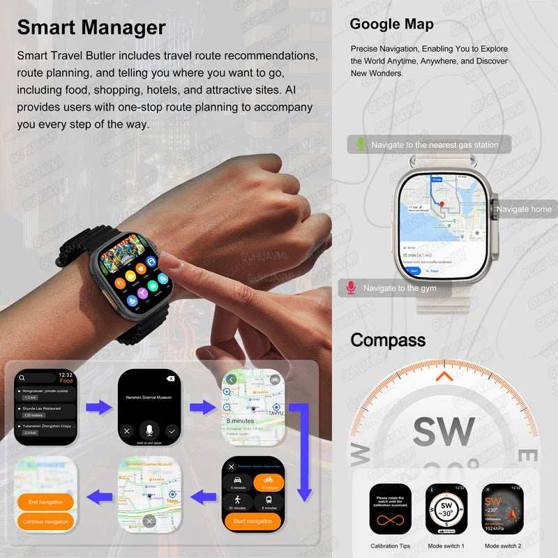Montre Connectée GUHUAVMI Apple Watch Ultra 2 – AMOLED, Suivi Santé, Multi-Sports, IP67