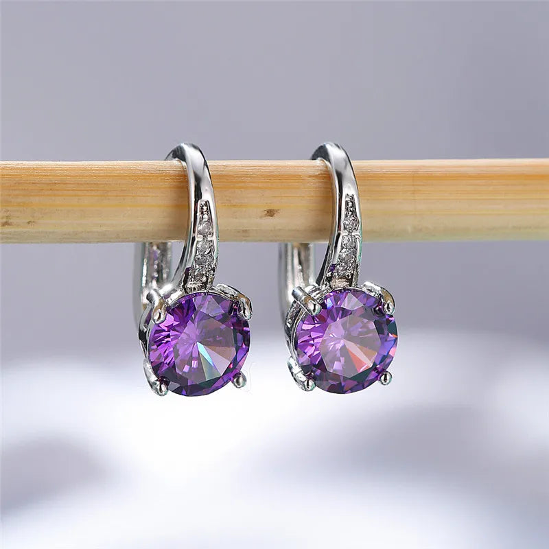 Boucles d'oreilles rondes en pierre blanche pour femmes, bijoux de mariage, cristal, classique, argent, document, femme, luxe