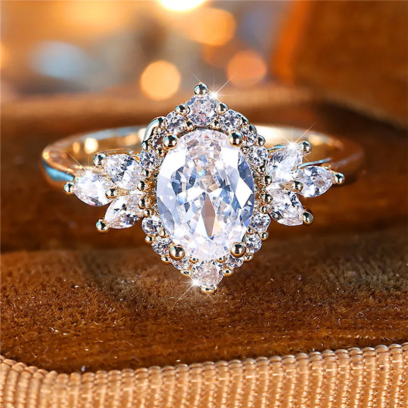 Bague de Fiançailles en Or Jaune et Blanc pour Femme, Bijoux de Luxe, Cadeau pour Mariée