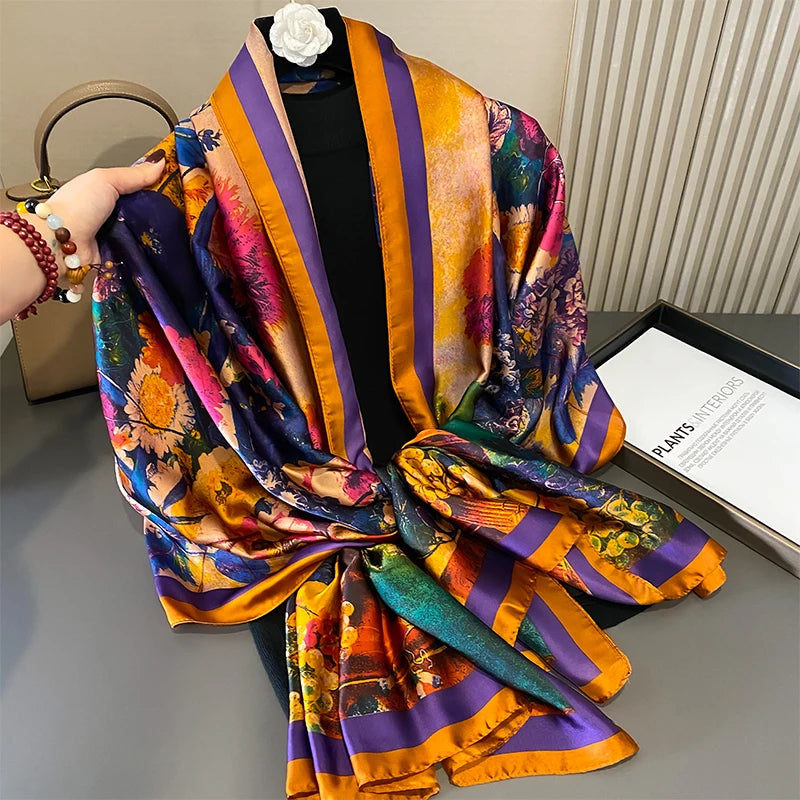 🧣 Foulard en Soie RUNMEIFA – Élégance d’Été & Style Luxe