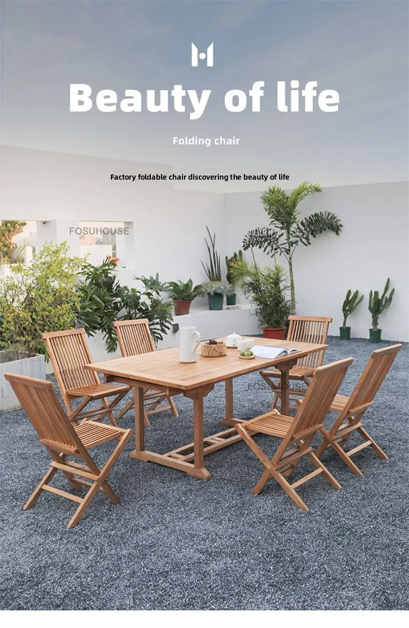 Meubles de Patio en plein air en teck nordique, ensemble d'extérieur, meubles de jardin de Villa, Table et chaises pliantes de loisirs, mobilier d'extérieur
