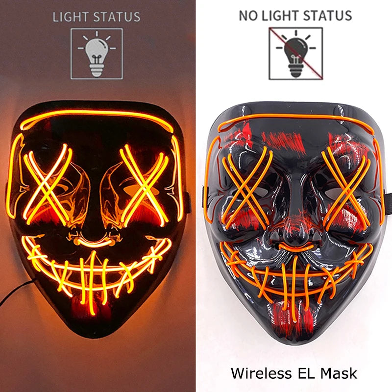 Masque Néon Lumineux EL – Halloween, Cosplay et Purge Effrayant pour Adultes