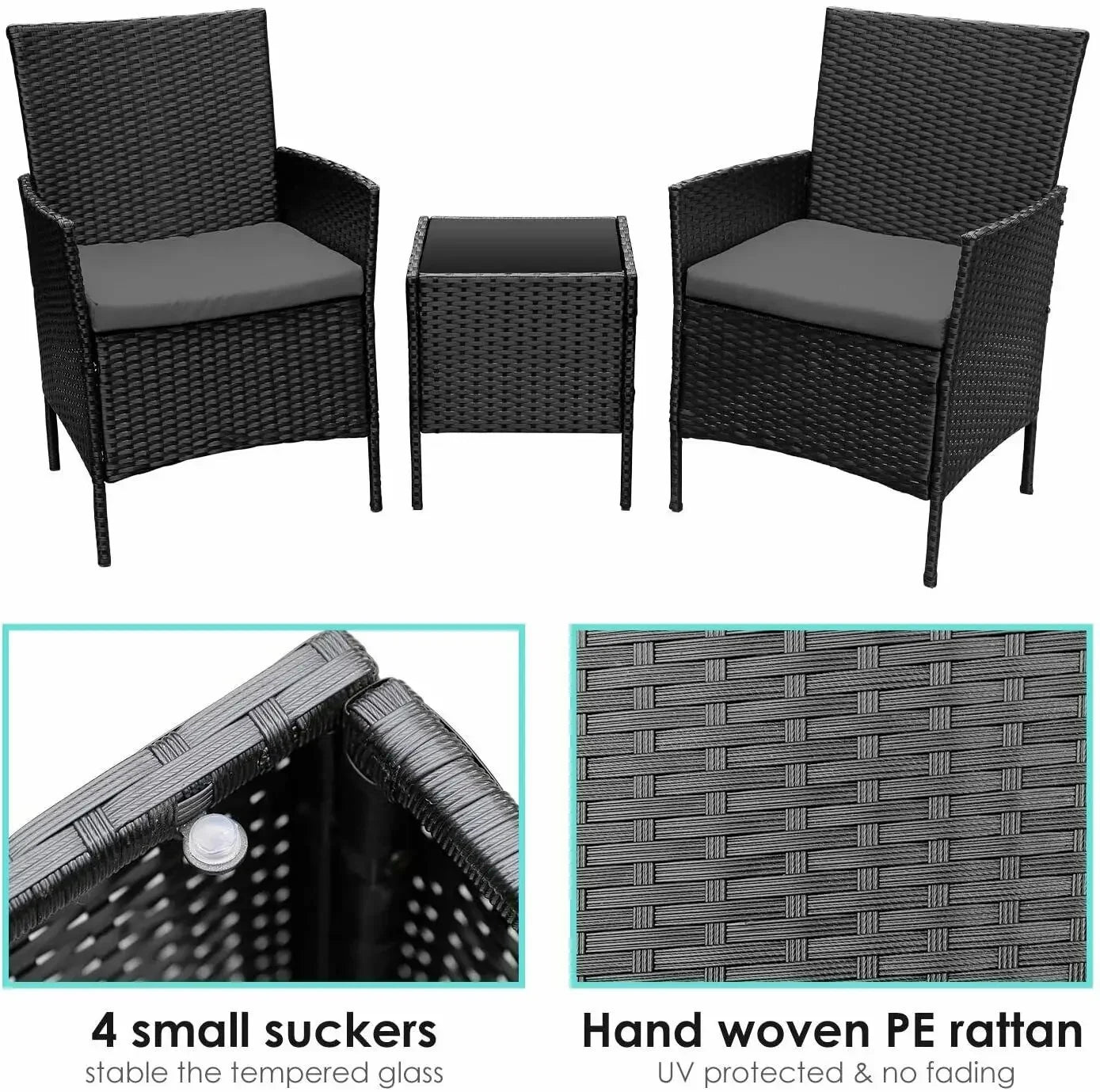 WUNICEF-Ensemble de canapé et bistrot de conversation en rotin, meubles d'extérieur, baume de jardin, table basse et 2 chaises, 3 pièces