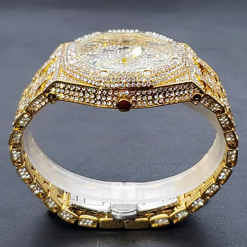 Luxus Voller Diamant Uhren für Männer Marke Hip Hop Iced Out Arabischen Ziffern Mode Stahl Wasserdichte Uhr Drop Shipping