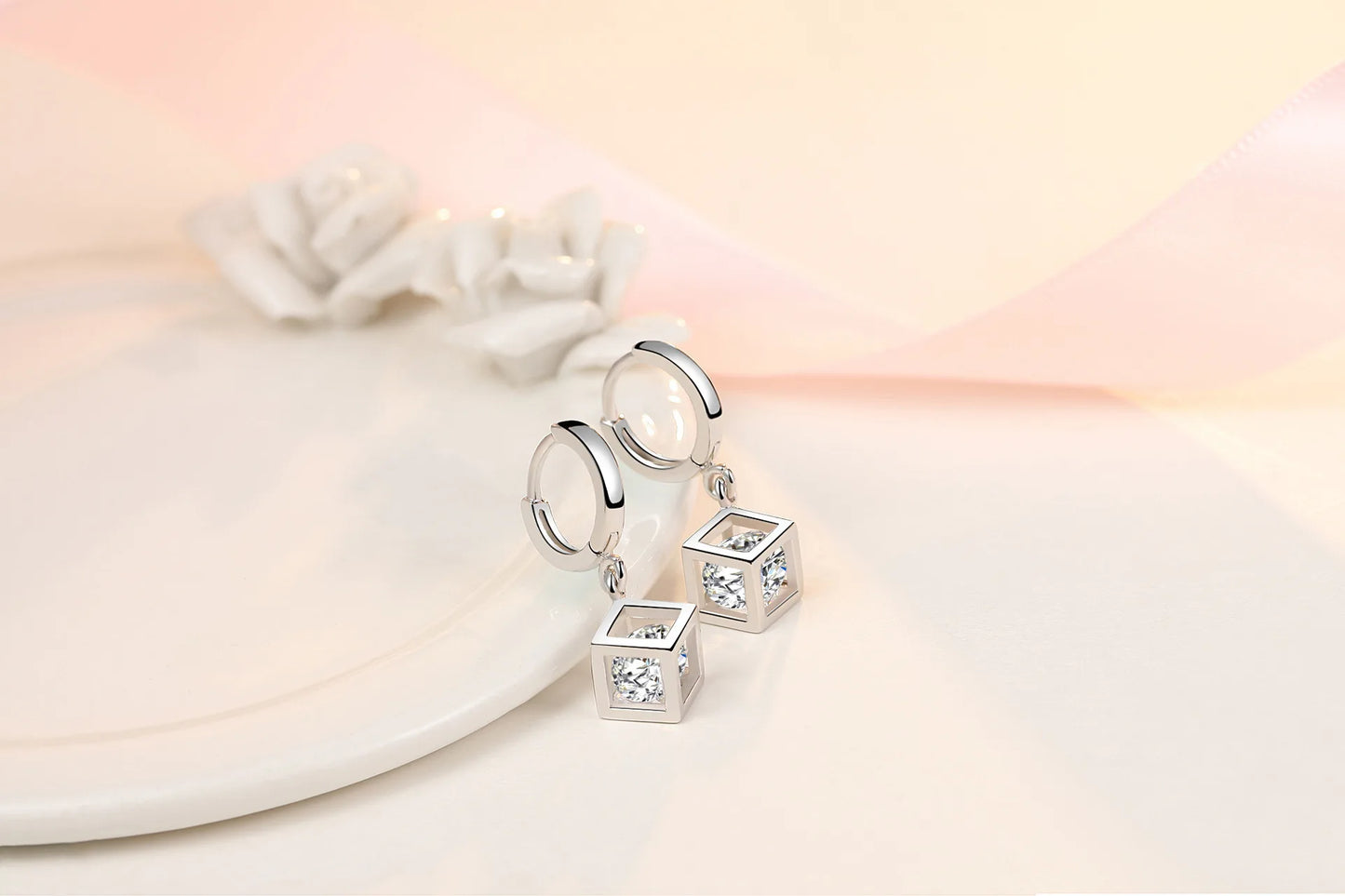 Boucles d'oreilles créoles en argent regardé 925 pour femmes, cube magique simple, accessoires de bijoux de mariage, tempérament