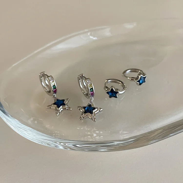Boucles d'oreilles créoles étoile en argent Sterling 925, tempérament Simple incrusté de Zircon pour femmes, accessoires de bijoux de mariage
