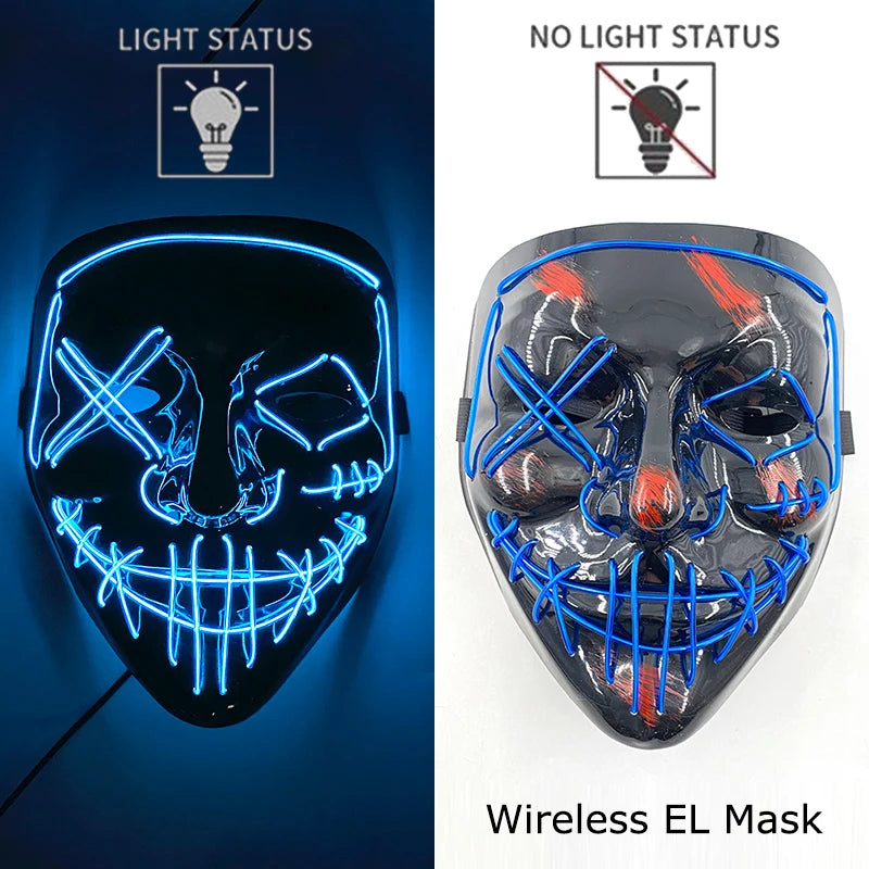 Masque Néon Lumineux EL – Halloween, Cosplay et Purge Effrayant pour Adultes
