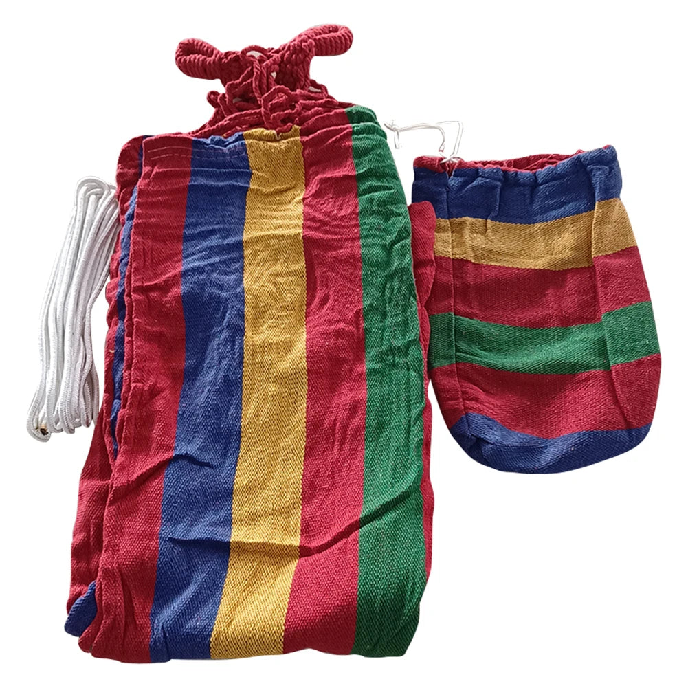 Grand hamac double à rayures, lit-balançoire d'extérieur, en toile épaisse, portable, pour camping, jardin