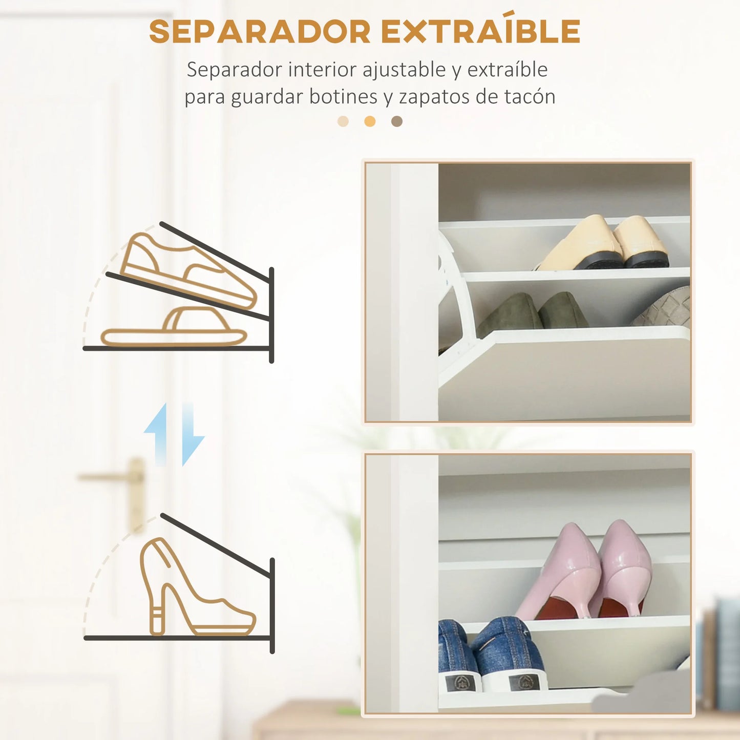 Meuble à Chaussures HOMCOM – 2 Tiroirs Pliants, 12 Paires, Bois Mélaminé Blanc 72x26x80 cm