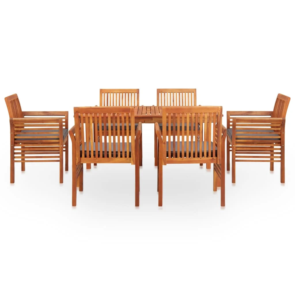 Groupe de salle à manger de jardin 7-tlg. Bois d'acacia massif avec rembourrage résistant aux intempéries et confortable pour l'hospitalité de terrasse
