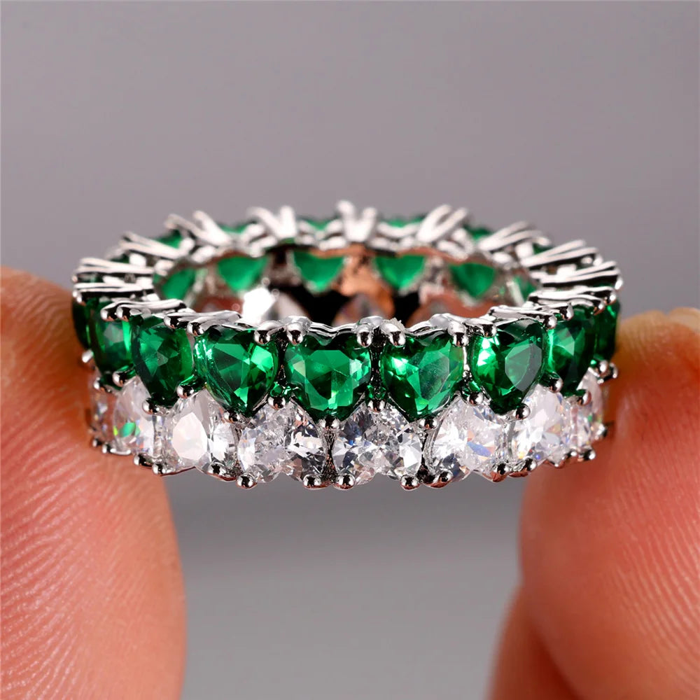 Bague de Luxe en Forme de Cœur pour Femme, Blanc, Vert, Rouge, Vintage, en Argent, pour Document de Mariage, pour Patients
