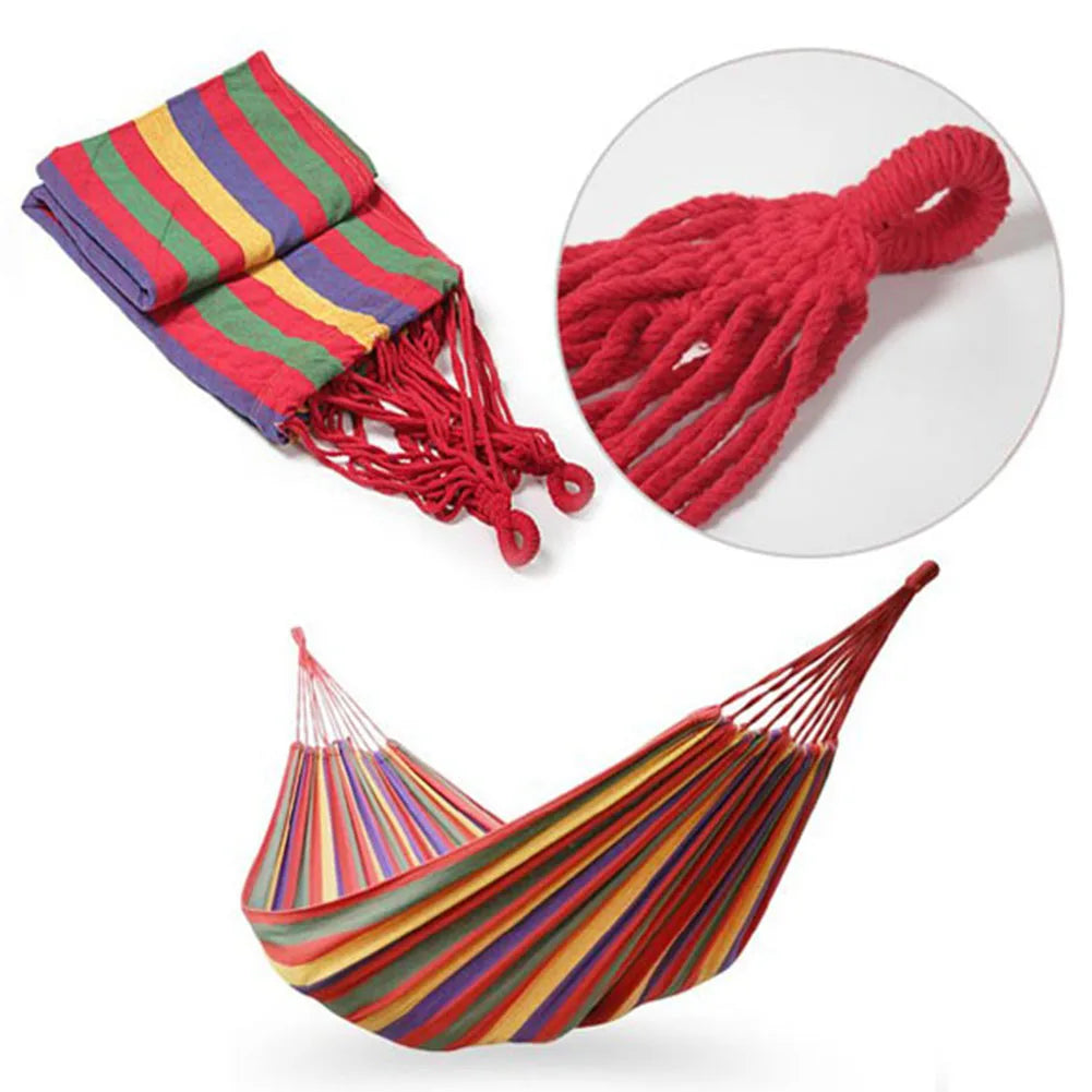 Grand hamac double à rayures, lit-balançoire d'extérieur, en toile épaisse, portable, pour camping, jardin