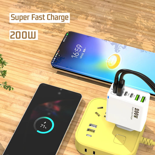 Xiaomi 200W charge Super rapide 6 ports USB C chargeur PD3.0 USB C Type C chargeur de téléphone portable pour iPhone 16 Samsung Xiaomi ipad