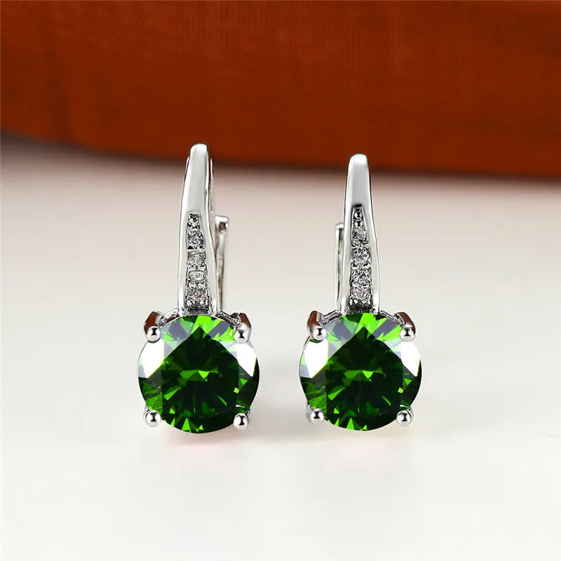 Boucles d'oreilles rondes en pierre blanche pour femmes, bijoux de mariage, cristal, classique, argent, document, femme, luxe