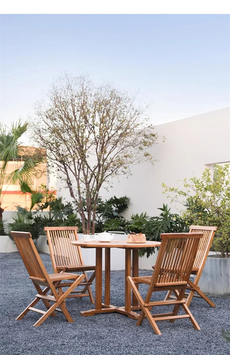 Meubles de Patio en plein air en teck nordique, ensemble d'extérieur, meubles de jardin de Villa, Table et chaises pliantes de loisirs, mobilier d'extérieur