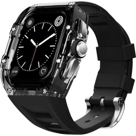 Coque Transparente + Bracelet Fluoroélastomère pour Apple Watch (44/45 mm)