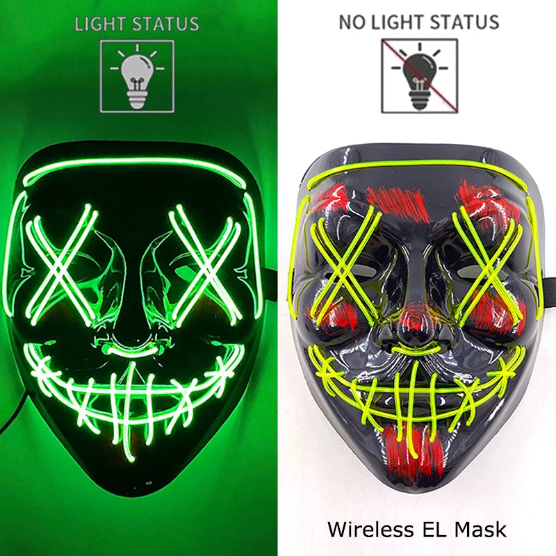 Masque Néon Lumineux EL – Halloween, Cosplay et Purge Effrayant pour Adultes