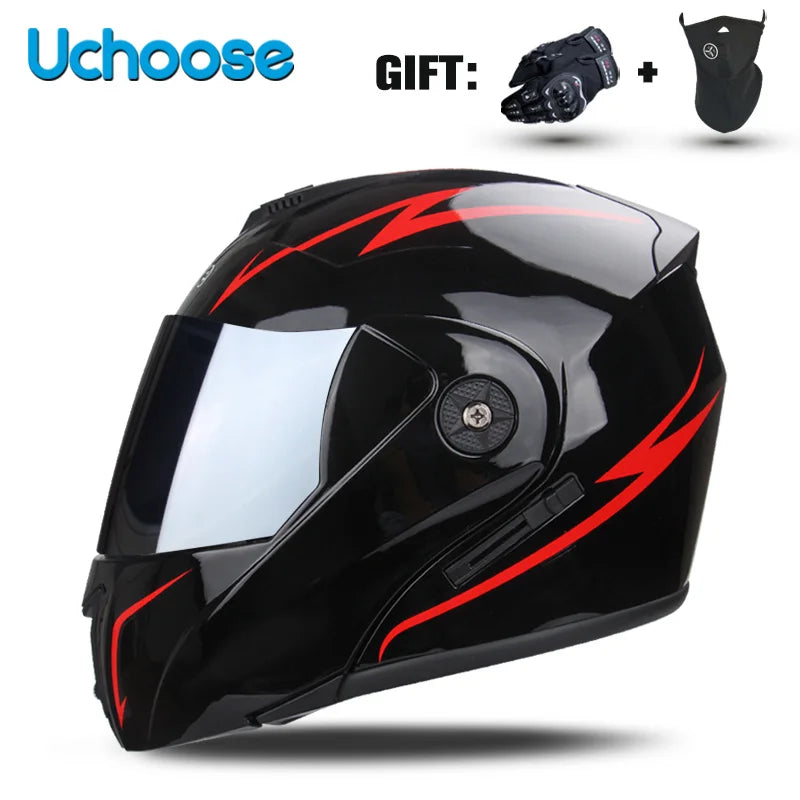 Uchoose-Casque de moto unisexe avec visière, double lentille, section transversale, certification DOT, casque de sécurité modulaire, casque à rabat