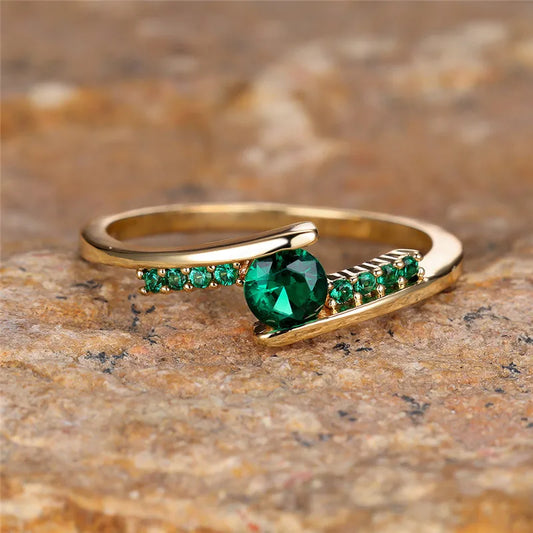 Petite bague ronde en pierre pour femmes, Simple, cristal vert, Zircon, bagues de fiançailles, Vintage, mode, couleur or, bijoux de mariage