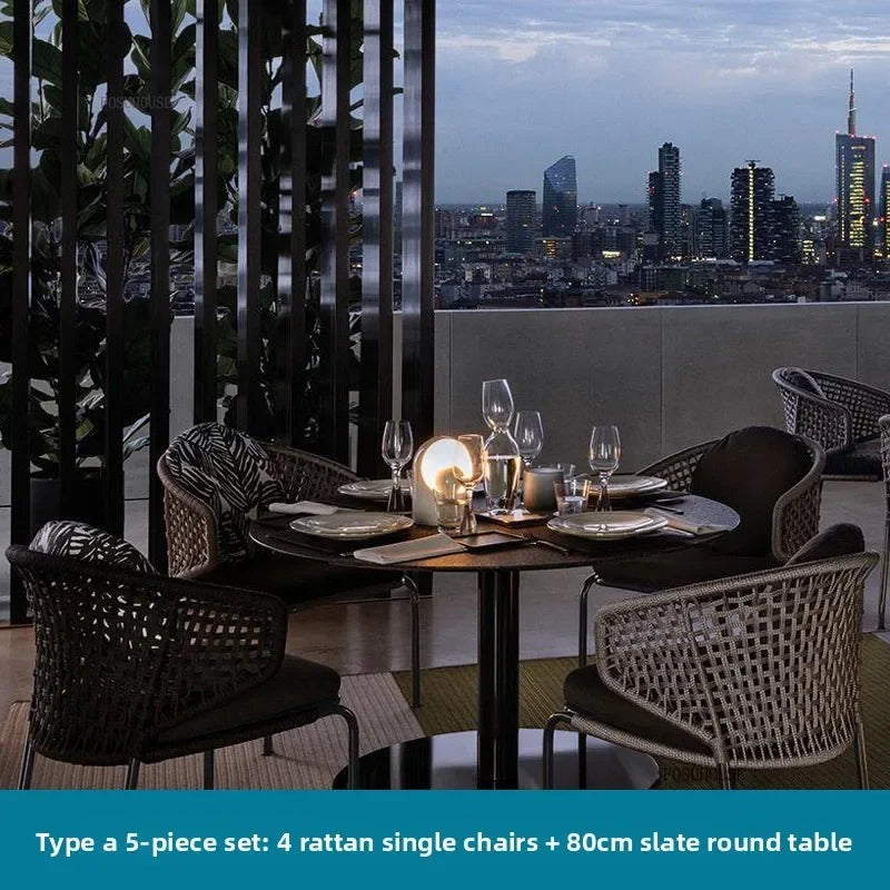 Dossiers européens chaises de jardin pour cour Protection solaire meubles d'extérieur en rotin creux meubles de Patio simples pour balcon