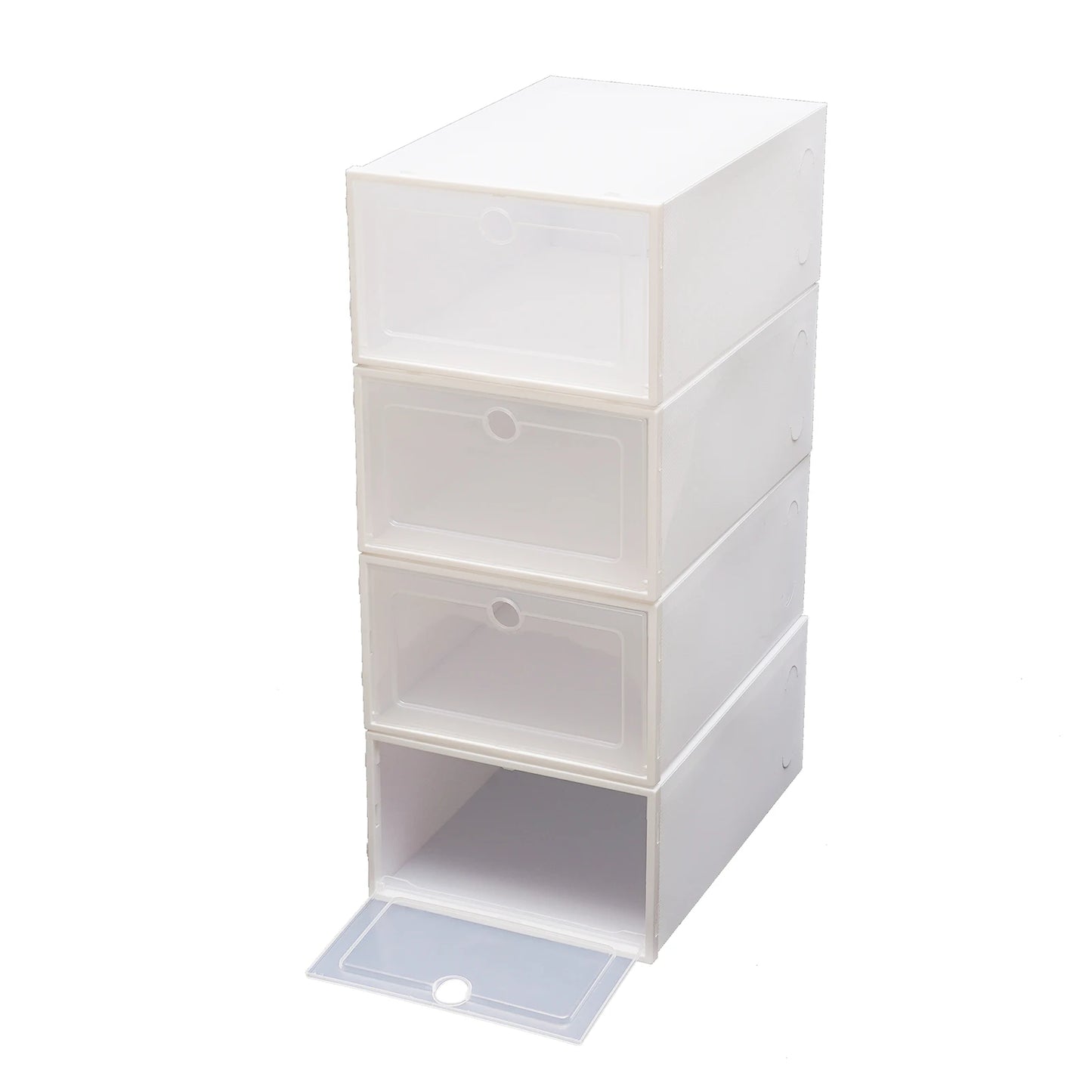 Lot de 20 Boîtes de Rangement à Chaussures Empilables – Transparentes, Pliable et Modulable, Plastique PP Blanc
