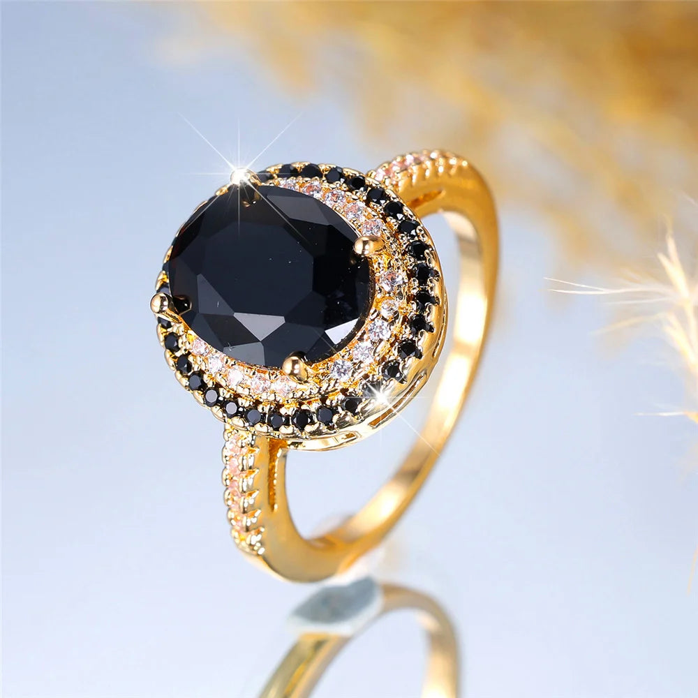 Bagues ovales de luxe en pierre de Zircon noir pour femmes, Vintage, couleur argent, bracelet de mariage, bijoux de mariée, cadeau de fiançailles