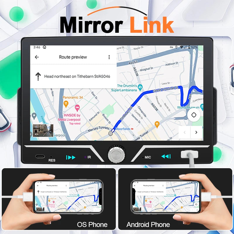 Autoradio Hippcron 1DIN 7" IPS – Android Auto & CarPlay Sans Fil, Bluetooth, Mirror Link, Chargeur Type-C