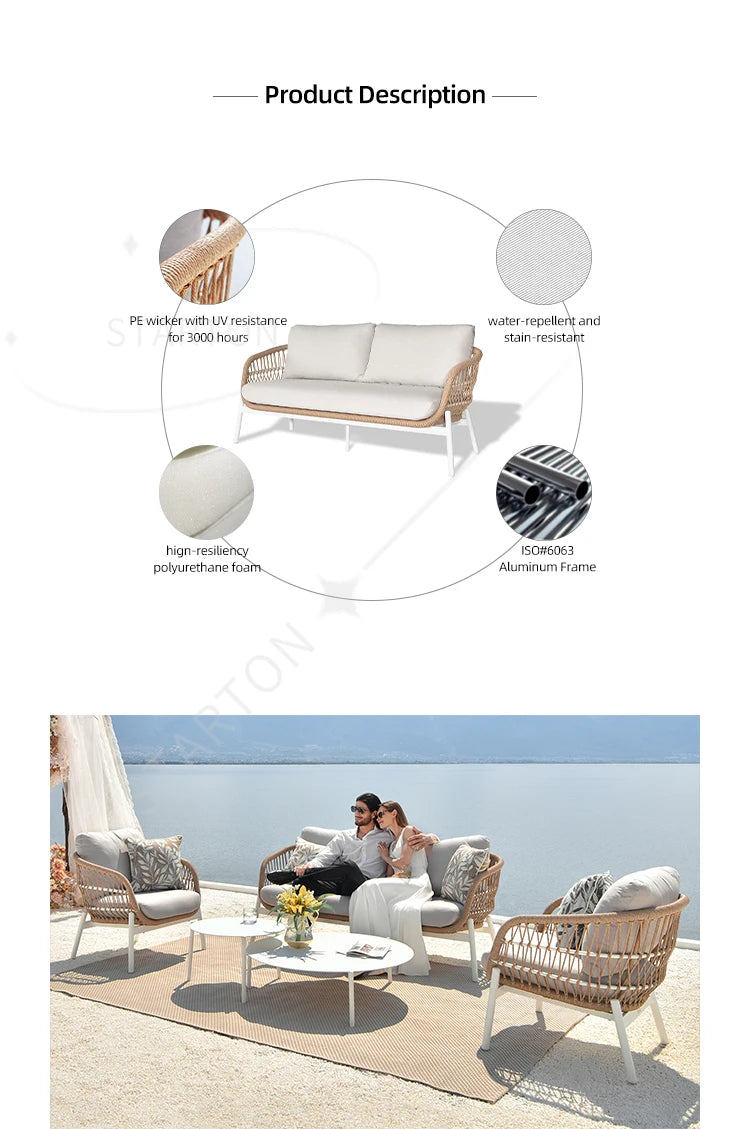 Artie haute qualité loisirs rotin canapé luxe PE tissé osier jardin Patio meubles d'extérieur canapé ensembles