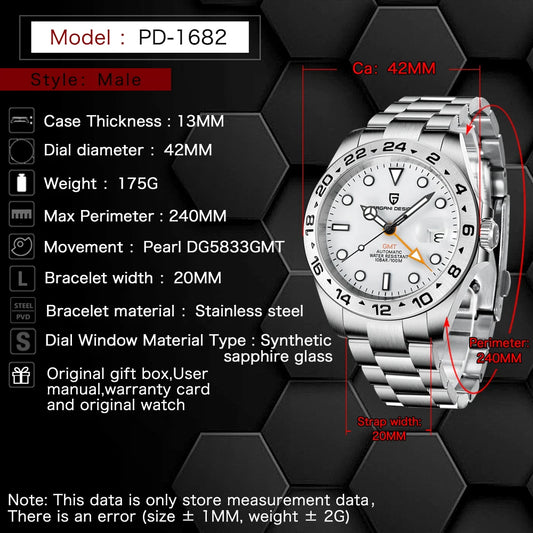 PAGANI Design 2025 nouvelle montre GMT 42MM montres mécaniques automatiques pour hommes saphir acier inoxydable montre étanche Reloj Hombre