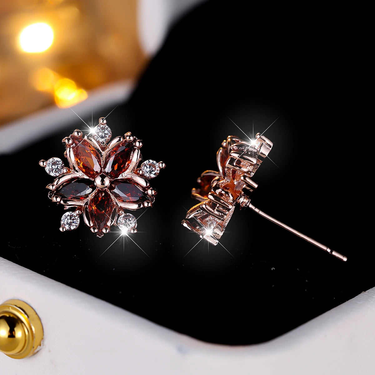 Boucles d'oreilles à tige flocon de neige en pierre pour femme, blanc, violet, mignon, vintage, document en or, bijoux de mariage