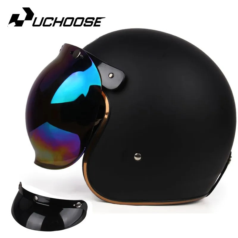 Casque de Moto Rétro Certifié DOT pour Homme, Protection à Visage Ouvert à 73 °, Accessoires pour Harley