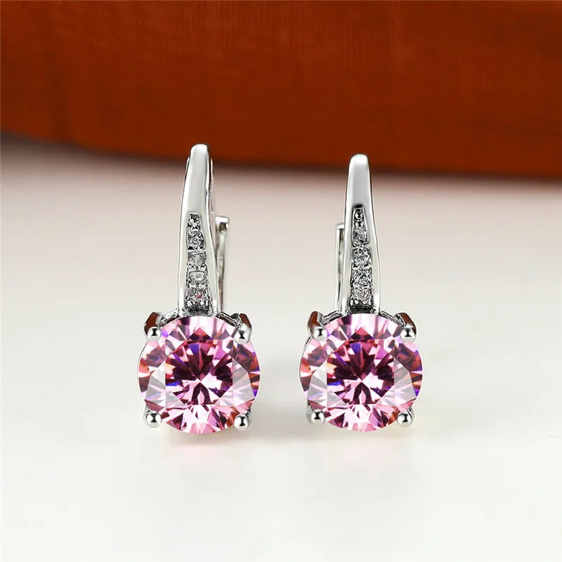 Boucles d'oreilles rondes en pierre blanche pour femmes, bijoux de mariage, cristal, classique, argent, document, femme, luxe