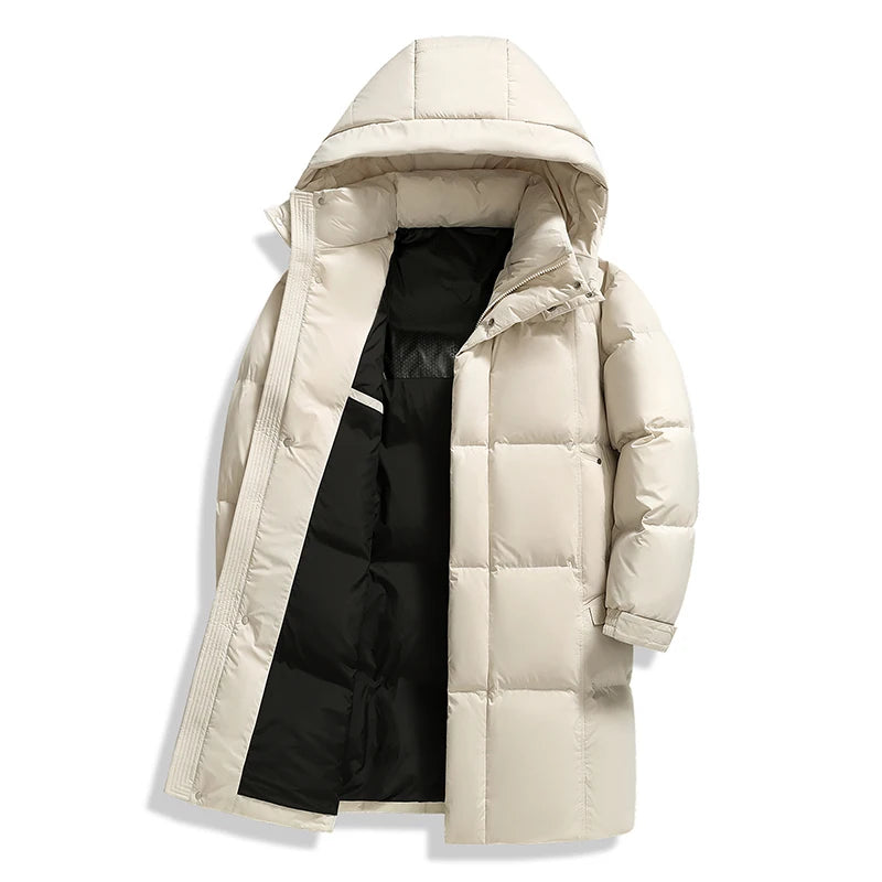 🧥 Doudoune Longue Homme Hiver – Parka Chaude en Duvet de Canard Blanc