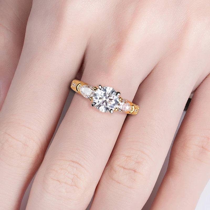 Bagues de fiançailles en argent regardé 925 Moissanite, trois charbons, alliance en diamant créée en laboratoire, 3 carats