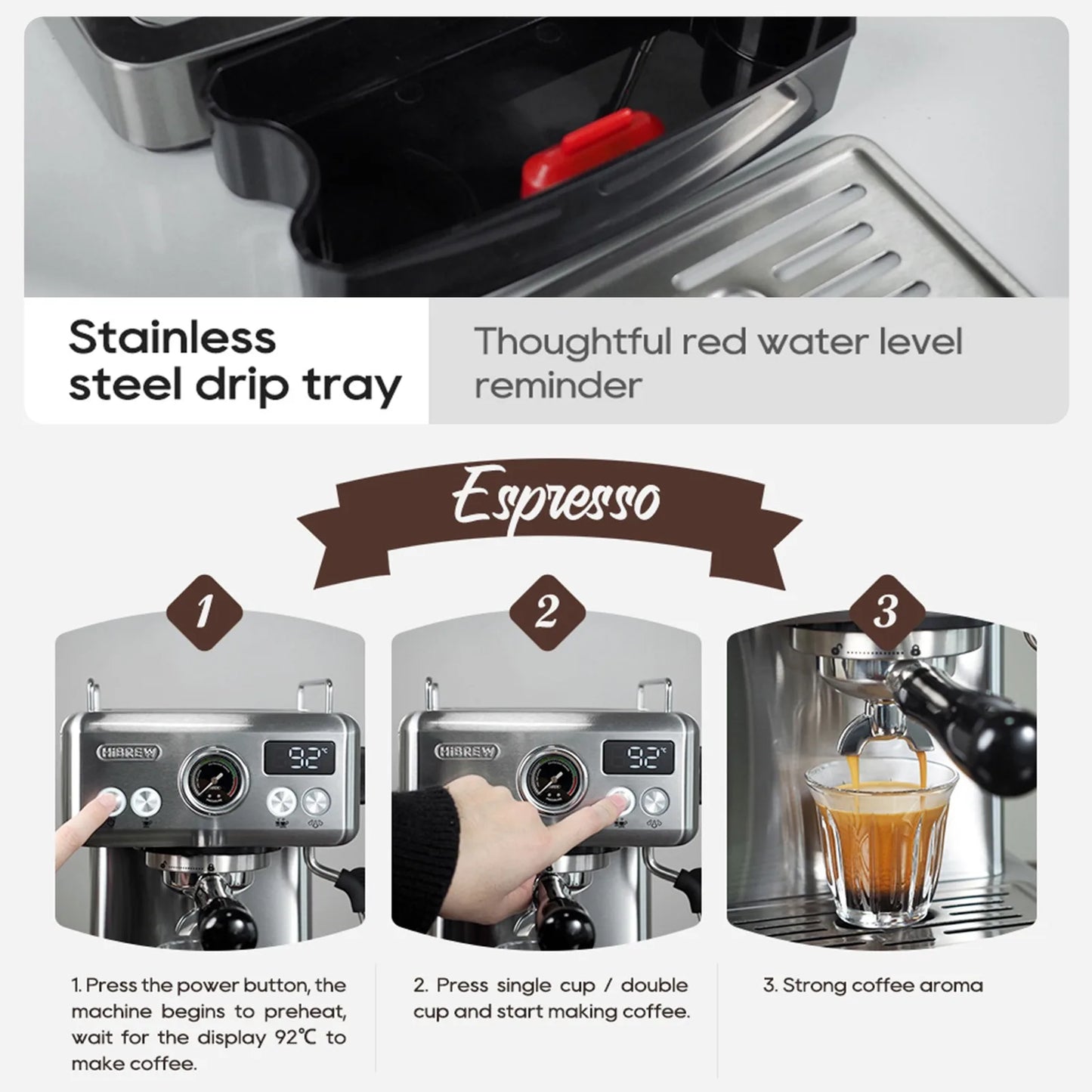 Machine à Expresso Semi-Automatique HiBREW H10A – 19 Bars, Température et Volume Réglables
