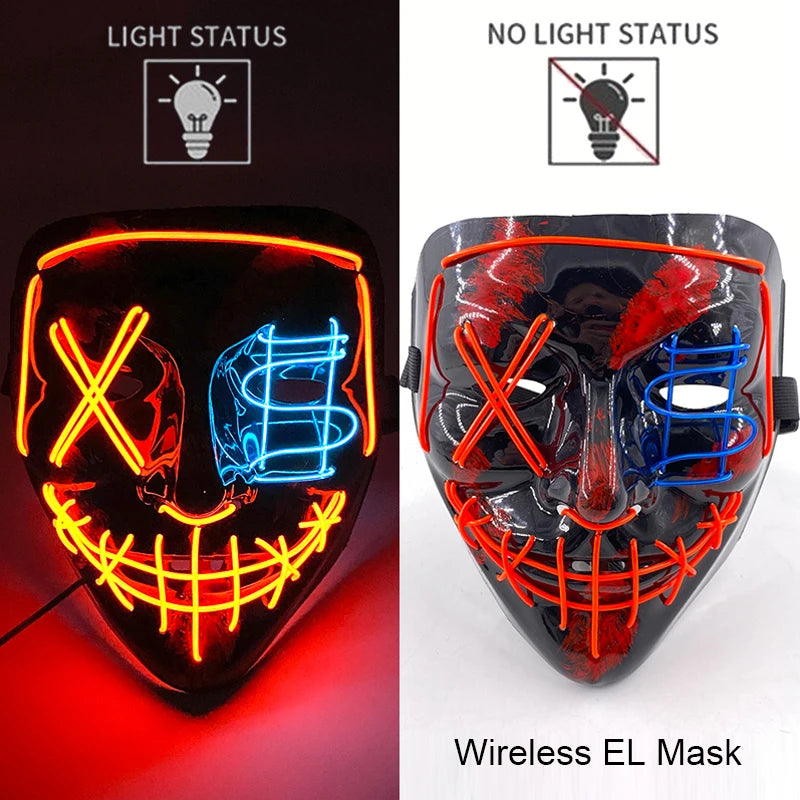 Masque Néon Lumineux EL – Halloween, Cosplay et Purge Effrayant pour Adultes