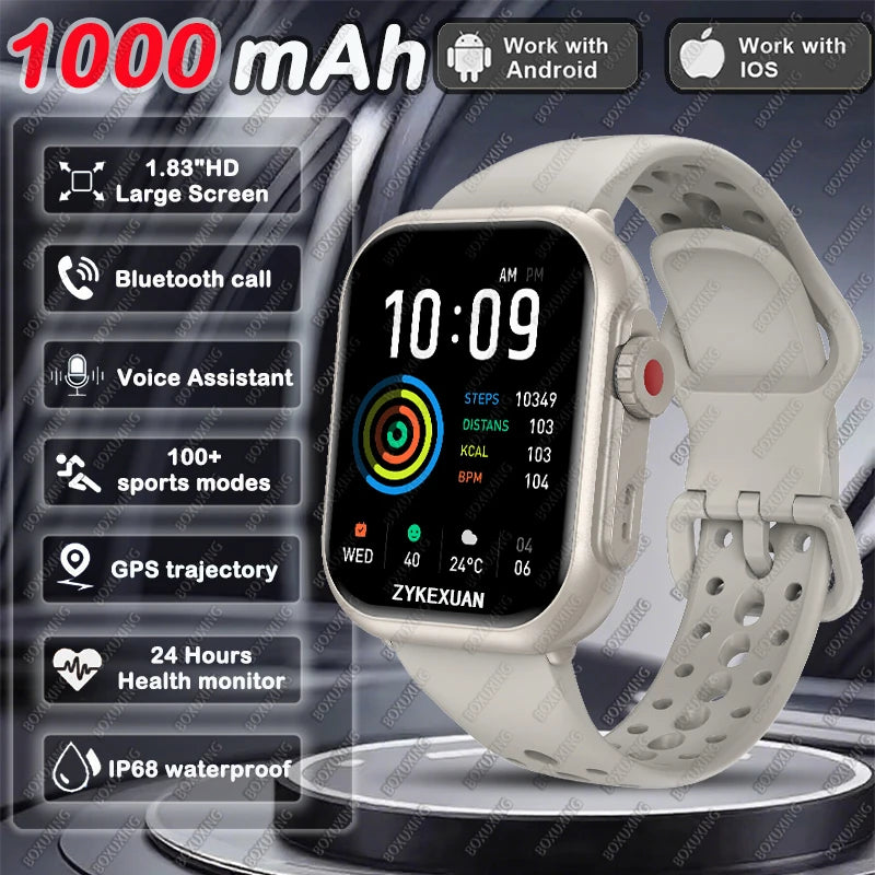 Montre Intelligente BOXUXING 2025 – Écran 1,85", Santé et Sport, Assistant Vocal