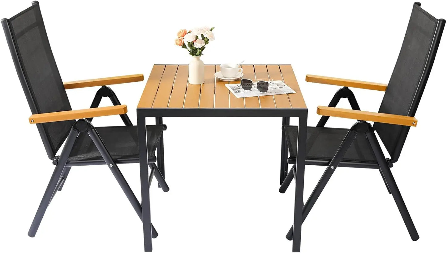 Table de jardin réglable en aluminium avec dossier haut, 2 chaises pliantes, 7 plis, ensemble de sièges de balcon, meubles de jardin, 3 pièces
