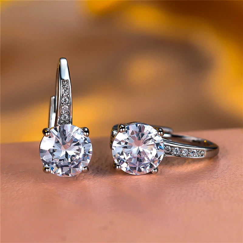Boucles d'oreilles rondes en pierre blanche pour femmes, bijoux de mariage, cristal, classique, argent, document, femme, luxe